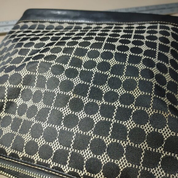 Kate Spade Should Bag New York Black Beige Canvas Leather Patterned Shoulder - Picture 5 of 8